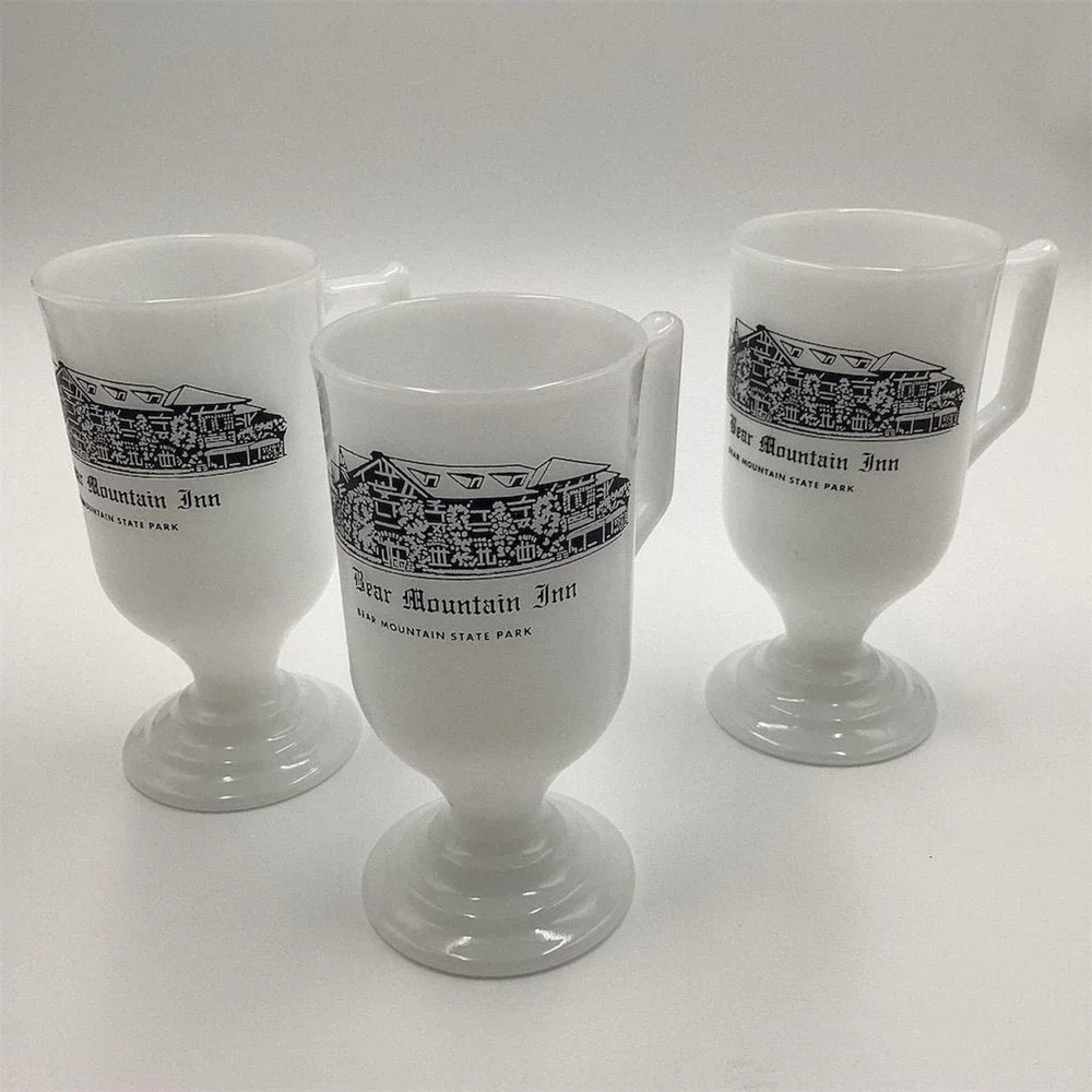 Vintage Bear Mountain Inn Milk Glass Irish Coffee Mugs Set of 3